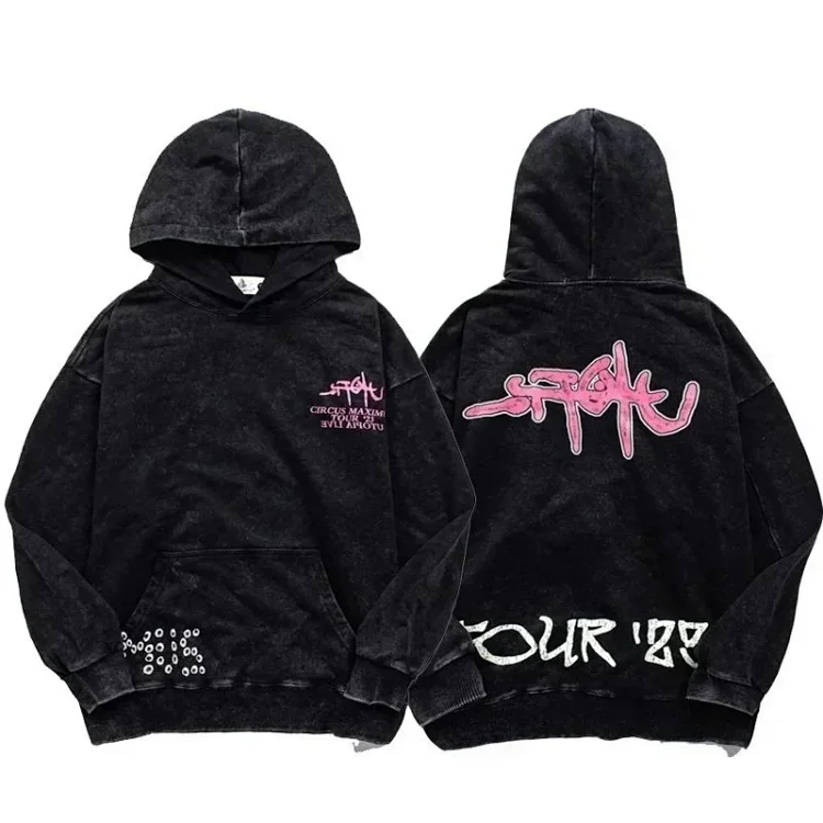 Autumn Thin Sweatshirt American Travis Scott Utopia Tour Hooded Sweatshirt Abstract Letter Washed Hoodie