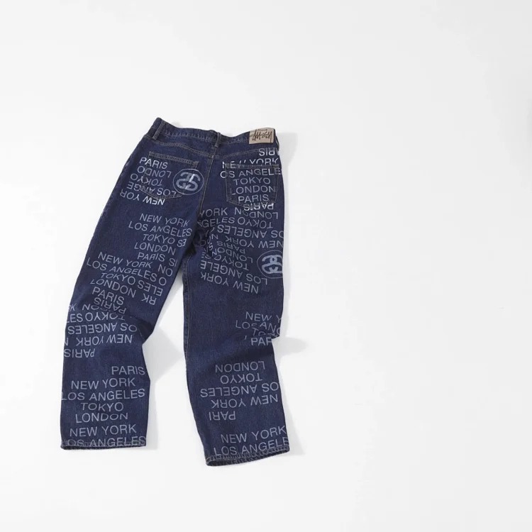 All-over barrage American street retro letter print denim jeans