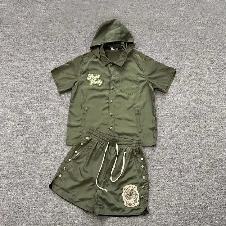 Saint letter towel embroidered hooded short-sleeved shirt casual shorts suit