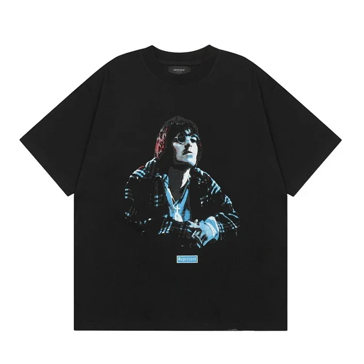 Collection Eagle Shark Pattern Printed Round Neck Short Sleeve Beauty Trendy Hip Hop