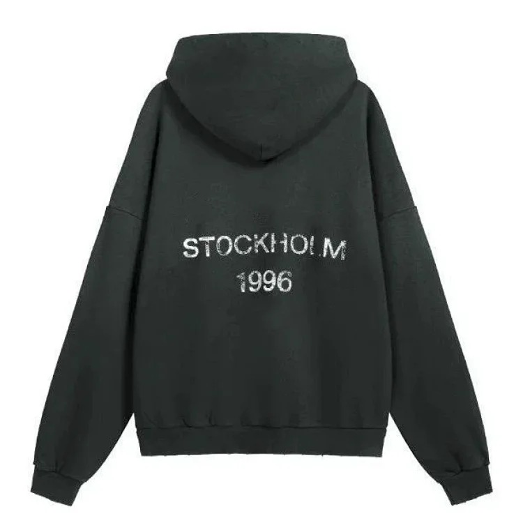 AC washed distressed printed 1996 short-sleeved sweatshirt hoodie