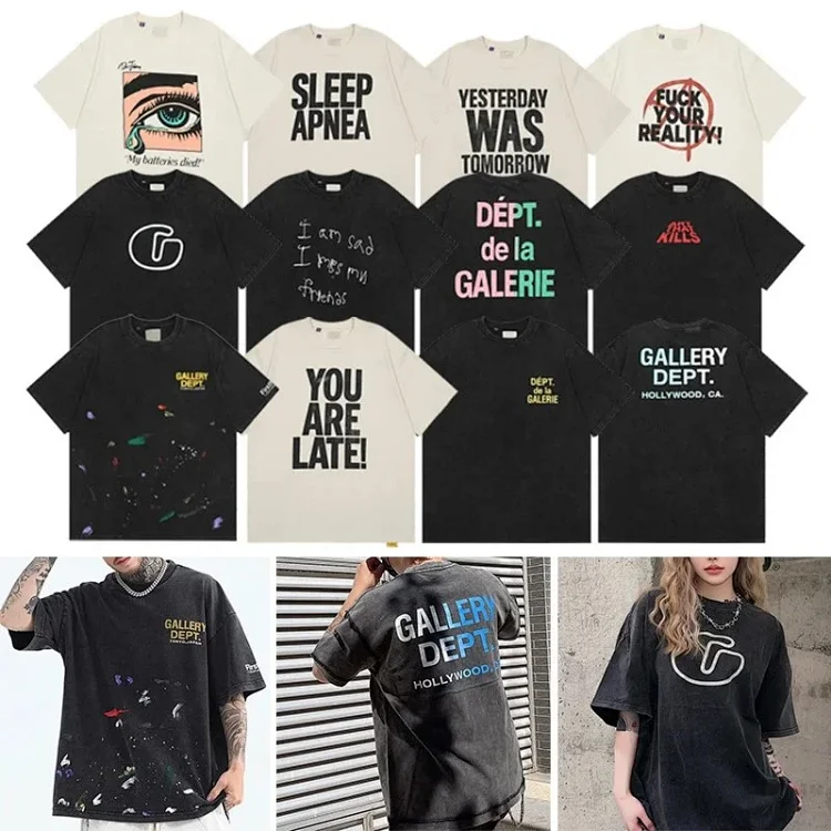 Gallery dept American fashion brand short-sleeved Vintage summer loose retro washed old high street T-shirt for men