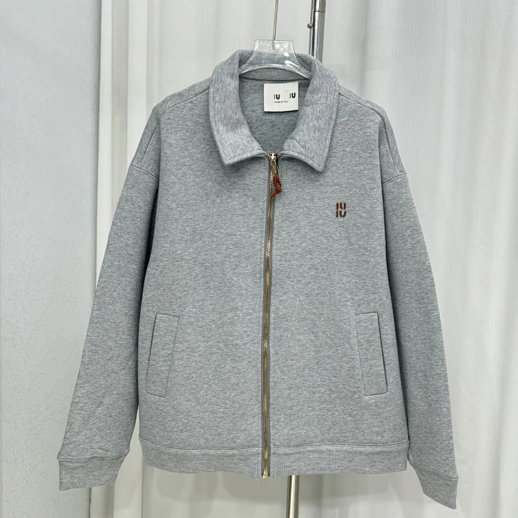 Nanyou high version MU thick plain knitted leather logo letter embroidered zipper jacket loose men's and women's jacket