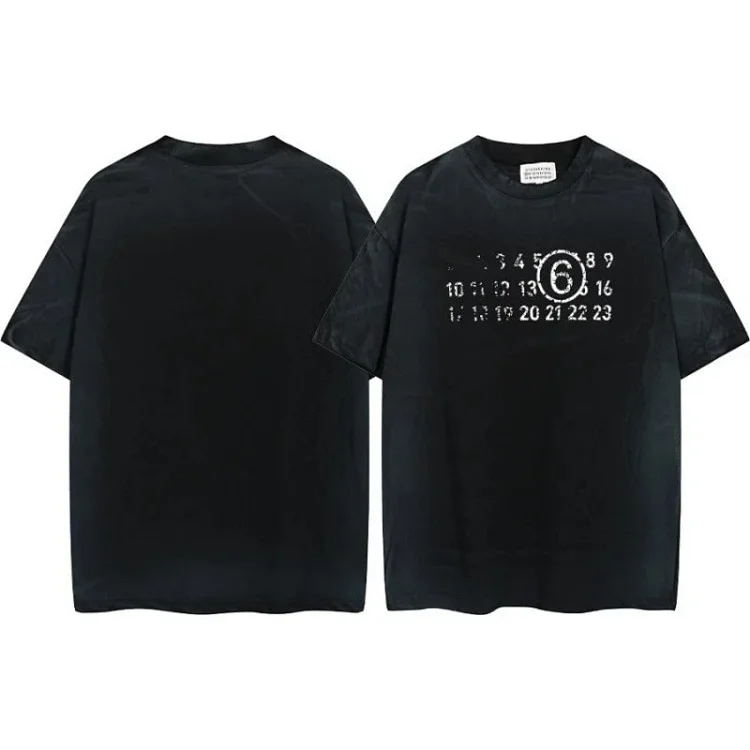 Summer loose letters MM6 embroidered label printing same style for men and women couples