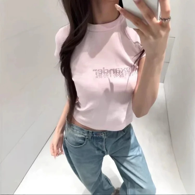 Correct Version of 2026 Early Spring Letter Hot Diamond High Weight Threaded Fabric T-Shirt