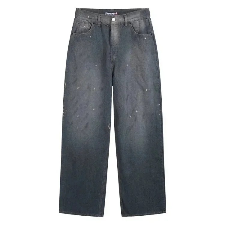 AC hand-painted splash-ink frayed washed distressed wide-leg jeans