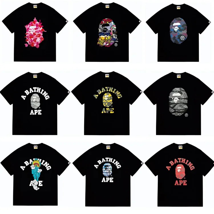 Ape head little monkey camouflage men's and women's short-sleeved round neck T-shirt for men