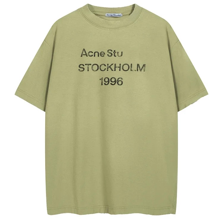 AC1996 old washed and worn gradient letter printed short-sleeved loose T-shirts for men and women couples
