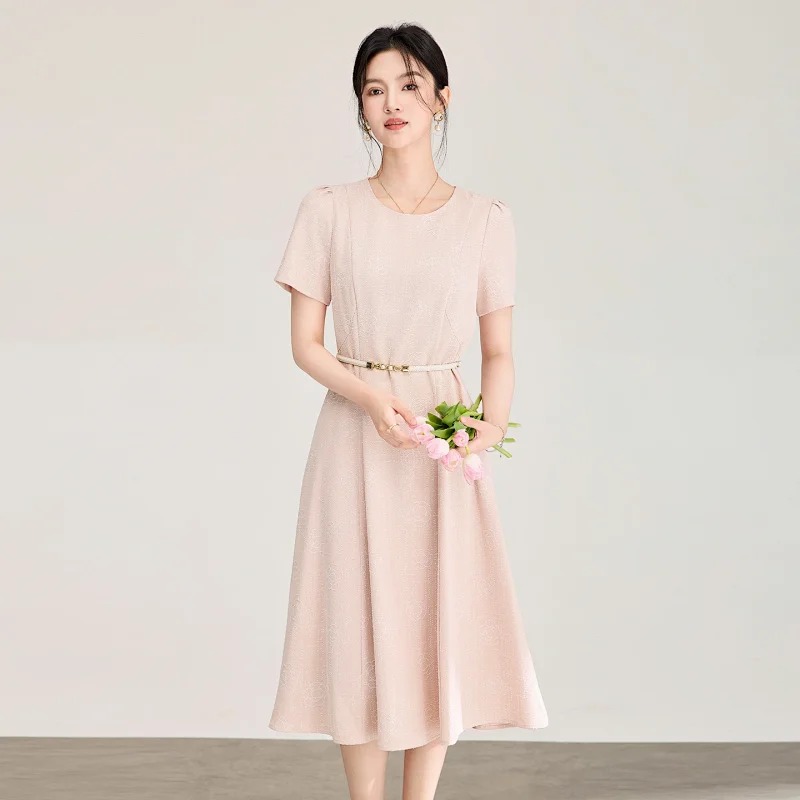 skirt Summer New Product Light Luxury Camellia Jacquard Knitted Tencel Waist slimming Dress