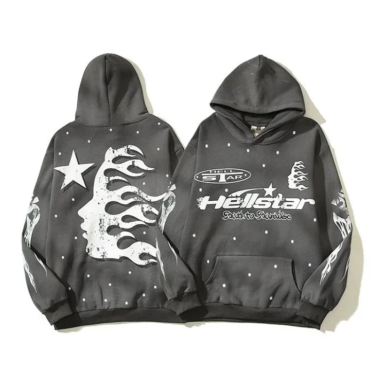 Fear of God Hello Series Fog High Street Washed and Distressed Heavy Worker Head Print Casual Sweatshirt Couple Wear Hoodie