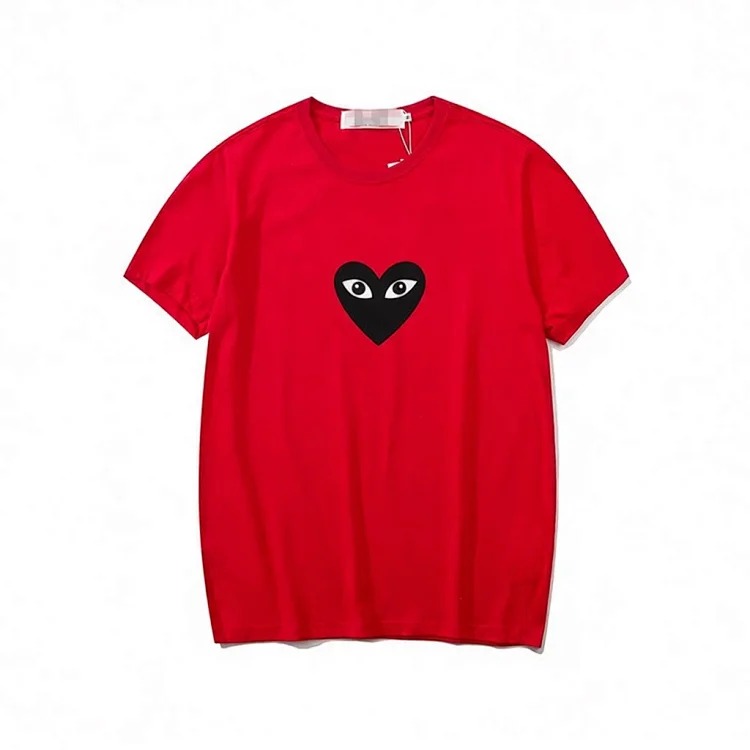 plaLove embroidered short-sleeved pure cotton red heart eyes couple T-shirt