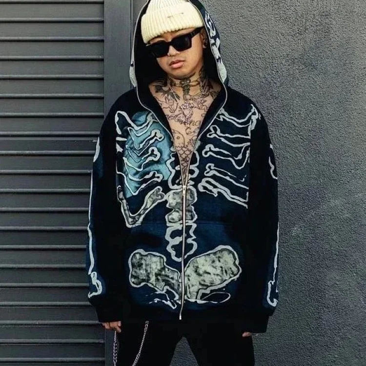 Travis Scott Skeleton Skeleton Velvet Hooded Sweatshirt for Cardigan Jacket
