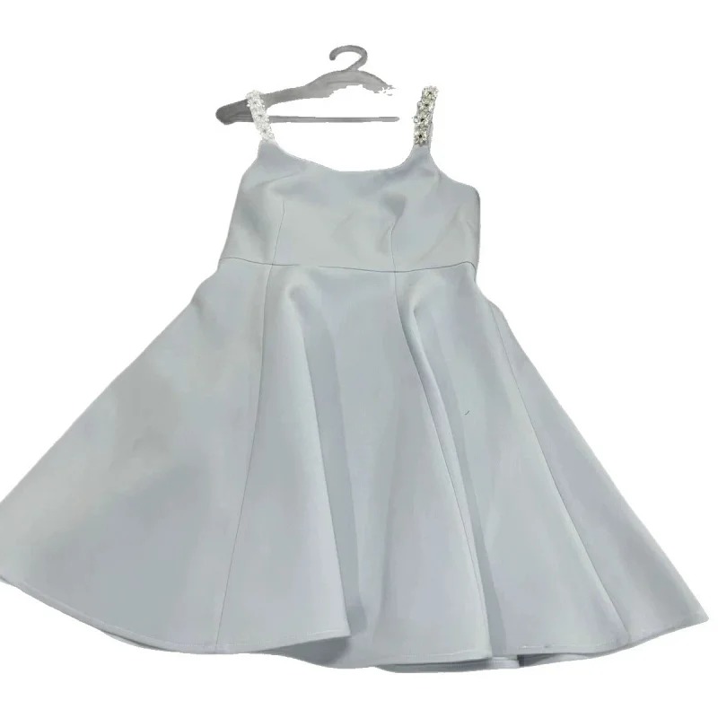 skiirt Summer new French heavy industry rhinestone suspender dress