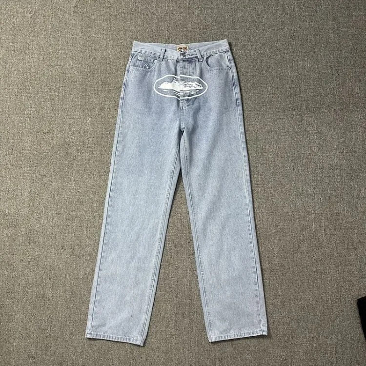 Corteiz Alcatraz Denim Suit High Street Western Denim Jacket Coat Loose Jeans Trendy Brand-XW-1