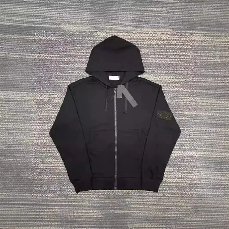 Hooded sweatshirt solid color island armband badge style zipper sweatshirt jacket