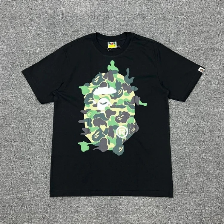 Ape head little monkey camouflage men's and women's short-sleeved round neck T-shirt for men