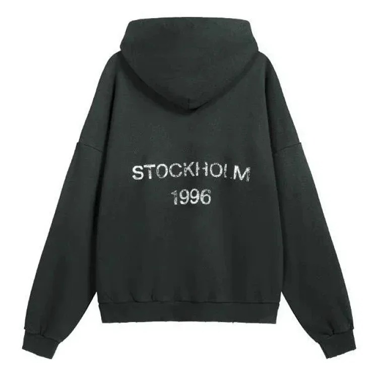 AC washed distressed printed 1996 short-sleeved sweatshirt hoodie