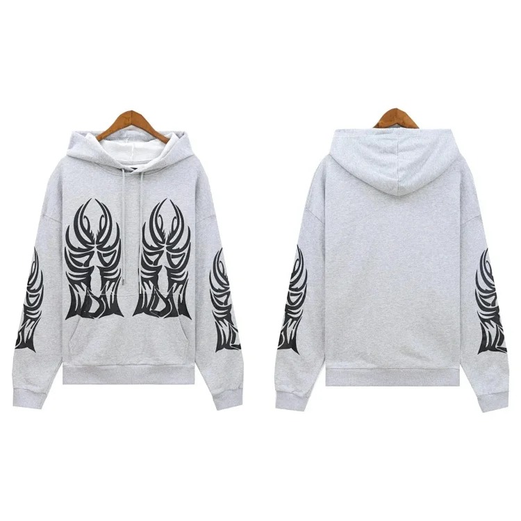 Washed distressed heavy industry print suit retro hooded sweatshirt