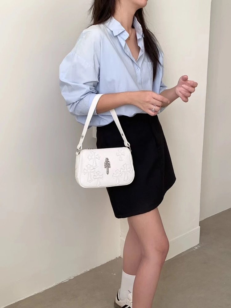 Chrome Hearts Retro High-end Lychee Patterned Shoulder Bag
