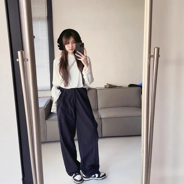Paratrooper Overalls, Wide-leg Pants, High-waisted Casual Slimming, Lightweight, Quick-drying Drawstring Sports Casual Trousers