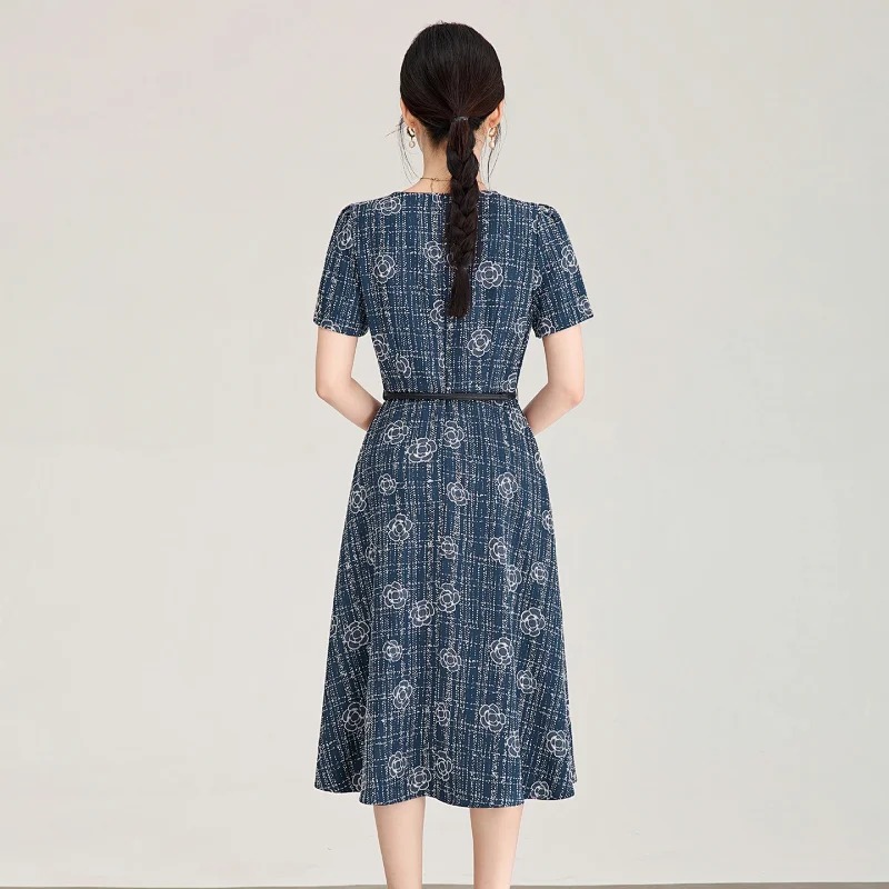 skirt Summer New Product Light Luxury Camellia Jacquard Knitted Tencel Waist slimming Dress