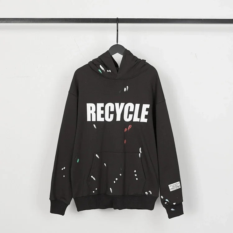 Distressed brain print casual loose hooded sweatshirt for men and women