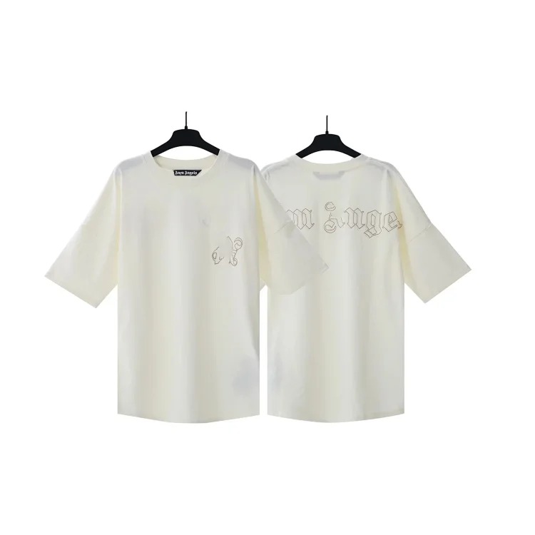 PA palm letter print round neck short-sleeved loose T-shirt