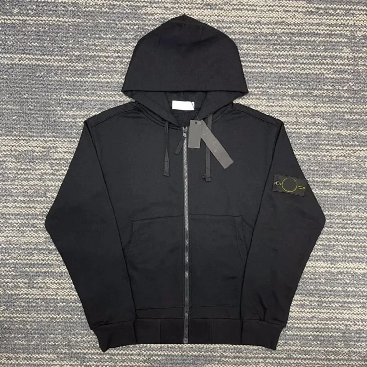 Hooded sweatshirt solid color island armband badge style zipper sweatshirt jacket
