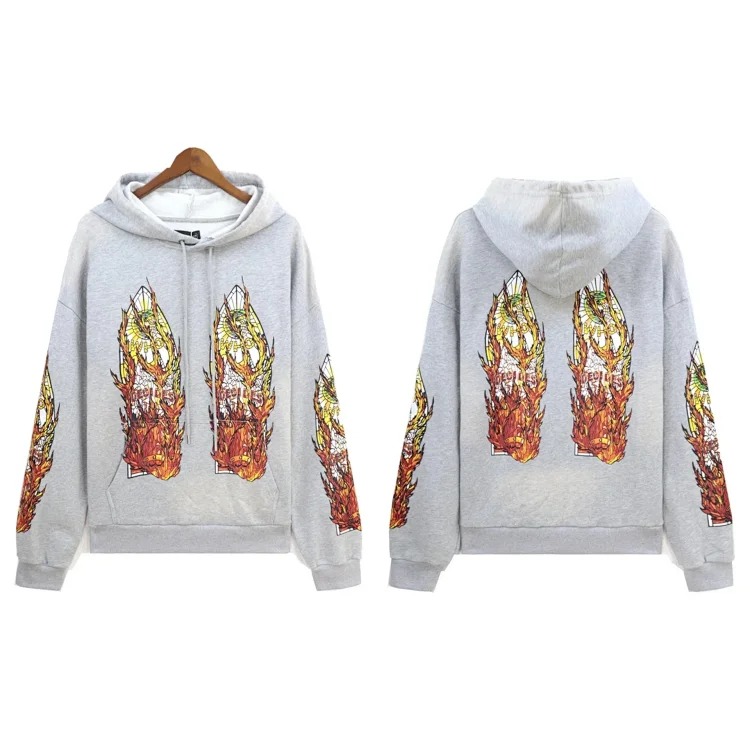 Washed distressed heavy industry print suit retro hooded sweatshirt