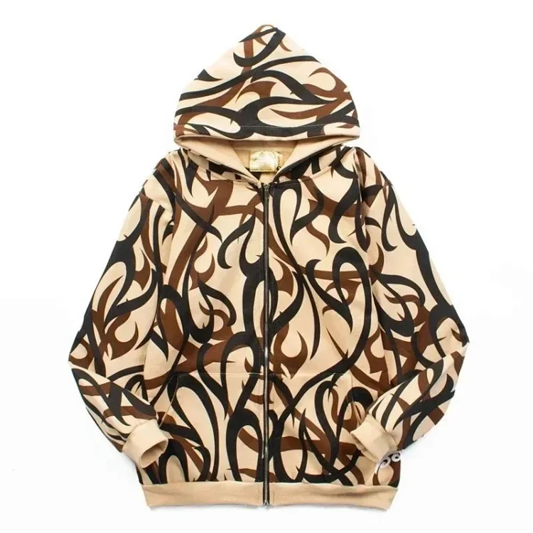 Velvet Zipper Sweatshirt Hip-hop Street Ins Star Travis Scott Thorns All Over Print