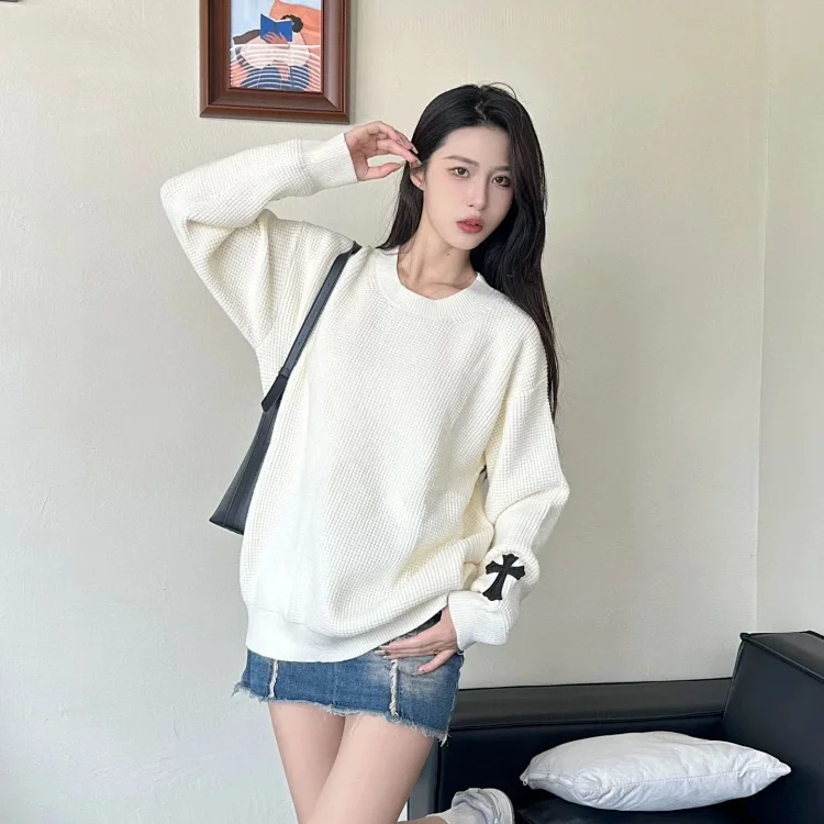 CH cuffs cross-frame leather waffle pullover sweater for men and women