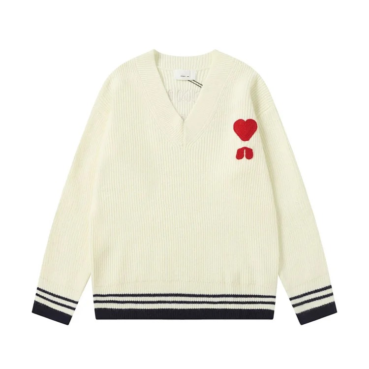 Love embroidered knitted sweater casual loose and versatile couple style