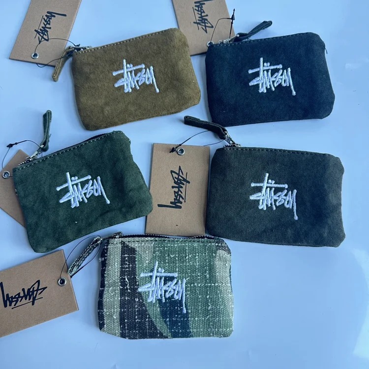 Original Order 26SS Stussy Classic Retro Series Classic LOGO Embroidered Zipper Coin Purse Card Holder
