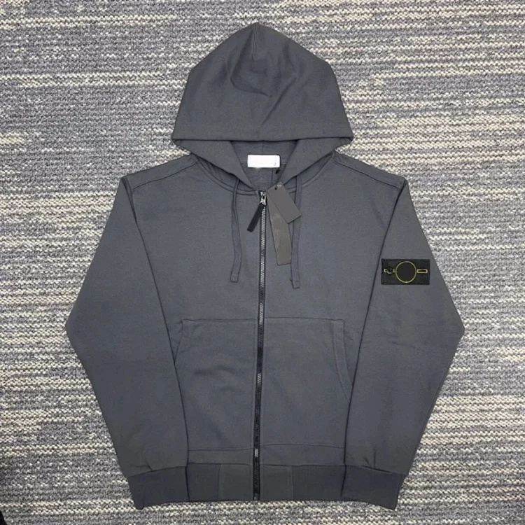 Hooded sweatshirt solid color island armband badge style zipper sweatshirt jacket