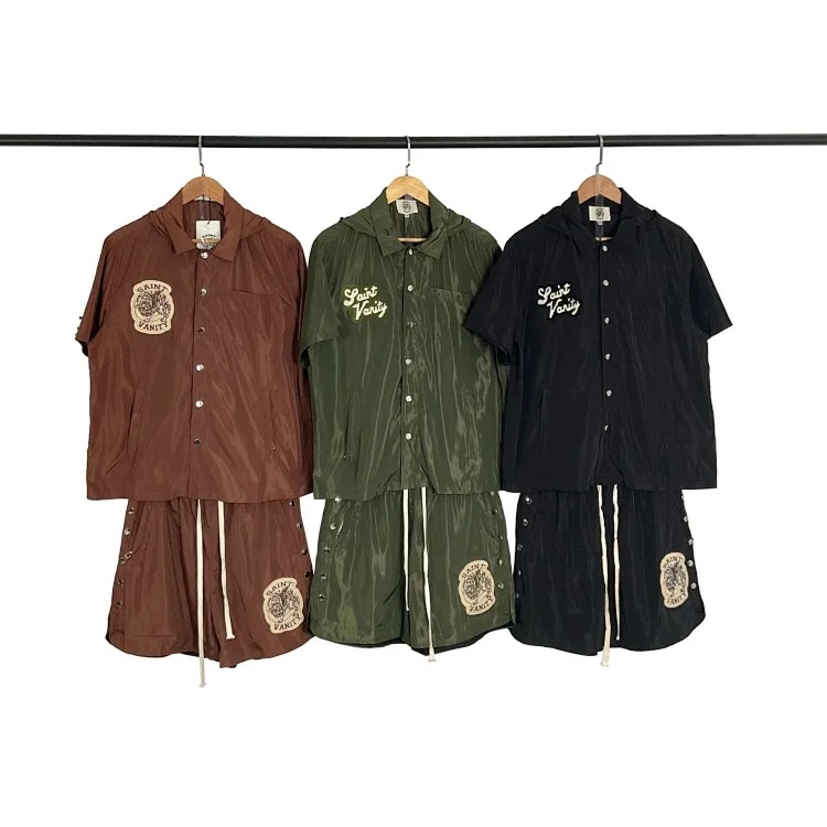Saint letter towel embroidered hooded short-sleeved shirt casual shorts suit
