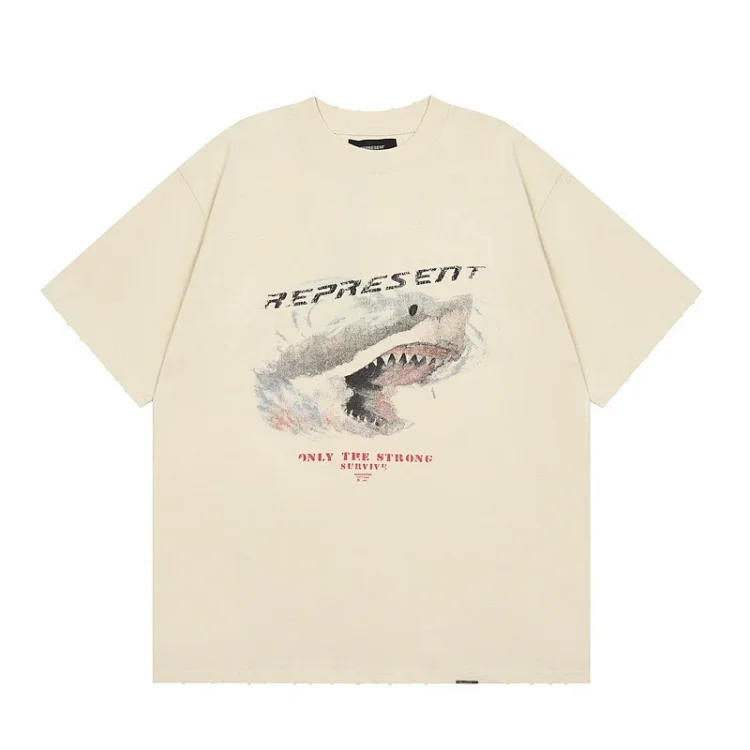 Collection Eagle Shark Pattern Printed Round Neck Short Sleeve Beauty Trendy Hip Hop
