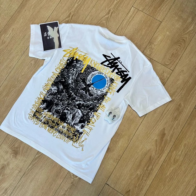 Qiwujia Stussy Crow Is Coming Luminous Fluorescent Short-sleeved Cleanfit Popular 260g Heavy T-Shirt