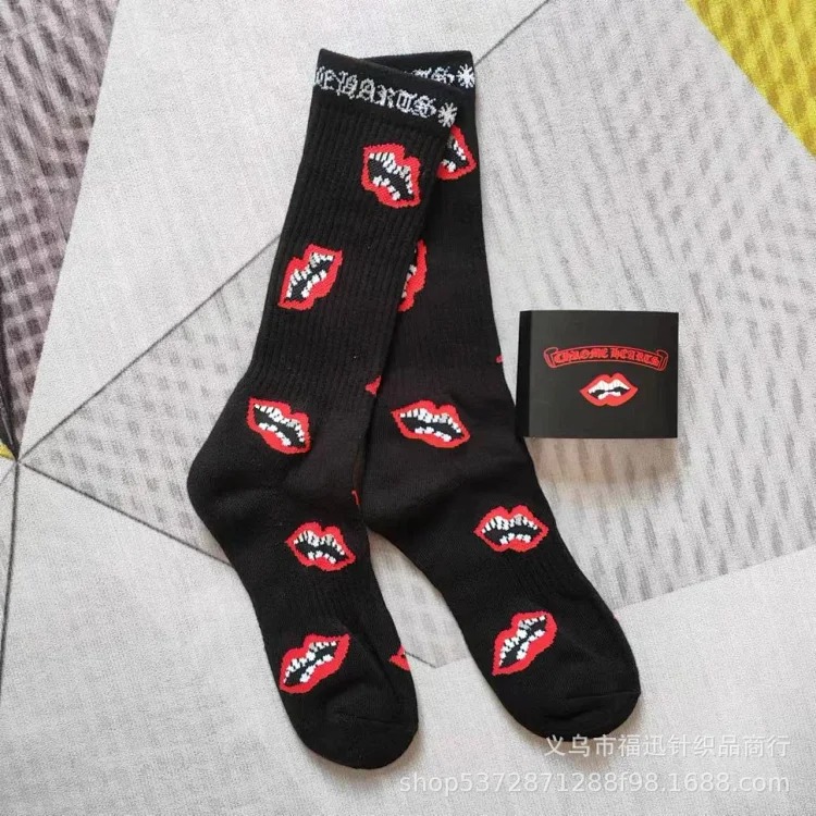 Towel Sports Socks Trendy Socks Bottom Red Lips Letters Embroidered Label Love