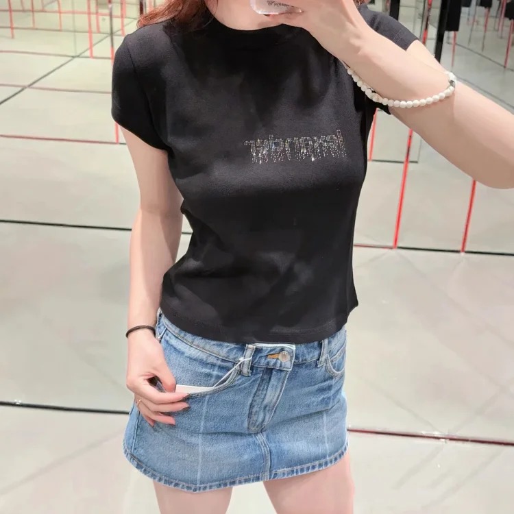 Correct Version of 2026 Early Spring Letter Hot Diamond High Weight Threaded Fabric T-Shirt