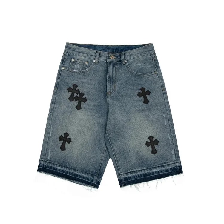 CH cross old denim shorts five-quarter pants for men and women