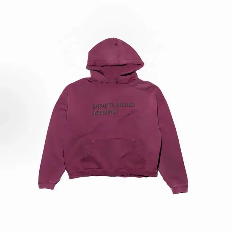 ERD Melancholy Rich Second Generation Washed and Distressed Letter Printed Hooded Sweatshirt