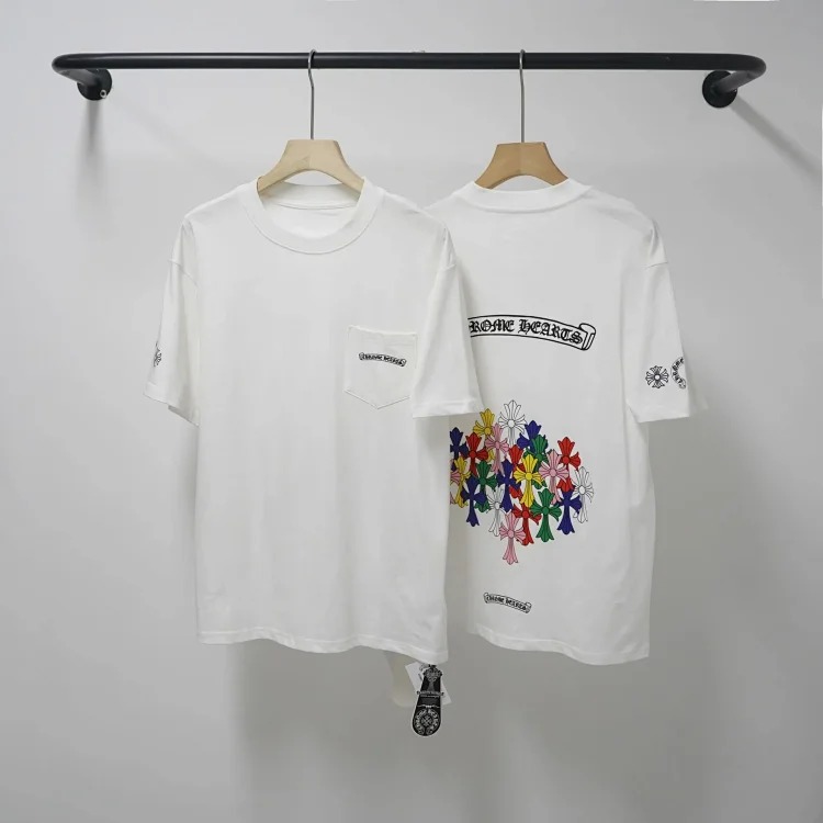 CH cross print round neck cotton men's trendy T-shirt