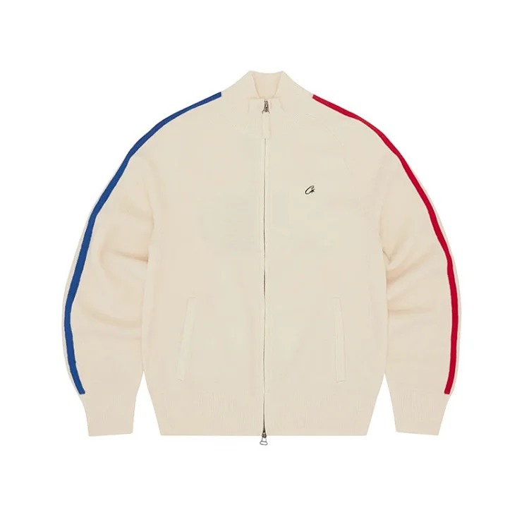 CORTEIZ style American street hip-hop embroidered letters stand collar zipper cardigan sweater trendy brand jacket