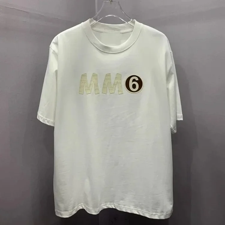 Summer loose letters MM6 embroidered label printing same style for men and women couples