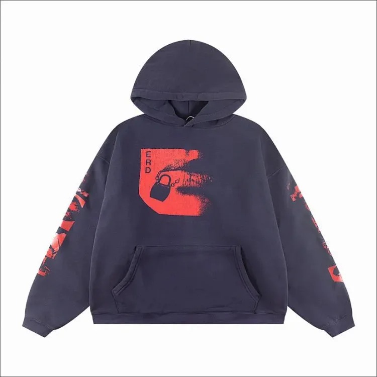 ERD Melancholy Rich Second Generation Washed and Distressed Letter Printed Hooded Sweatshirt