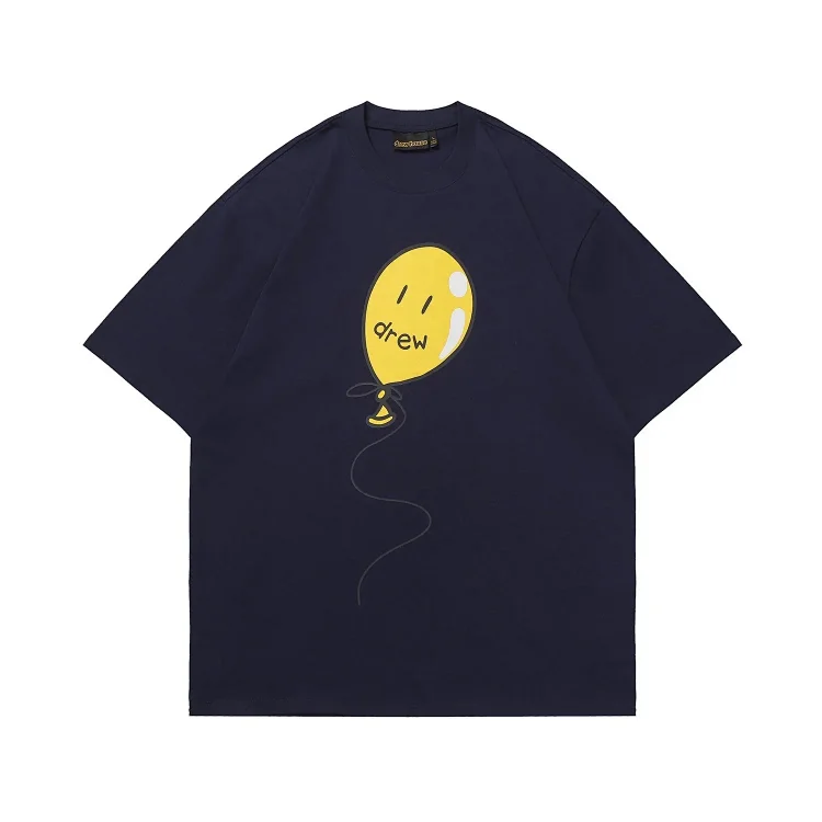 DREW HUOSE Summer classic Justin Bieber matching smiley face pattern round neck versatile T-shirt for couples