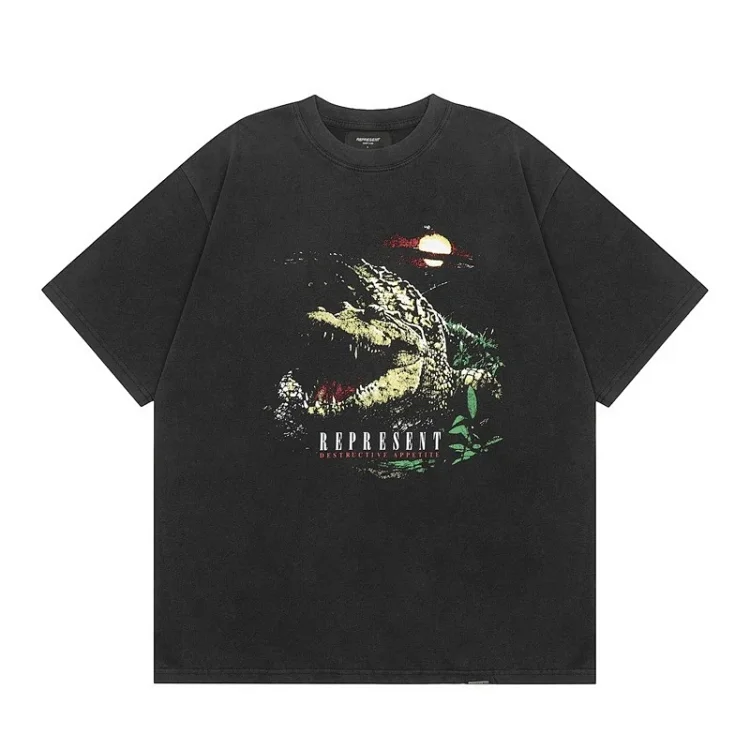 Collection Eagle Shark Pattern Printed Round Neck Short Sleeve Beauty Trendy Hip Hop