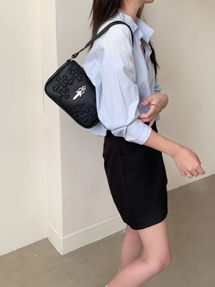 Chrome Hearts Retro High-end Lychee Patterned Shoulder Bag