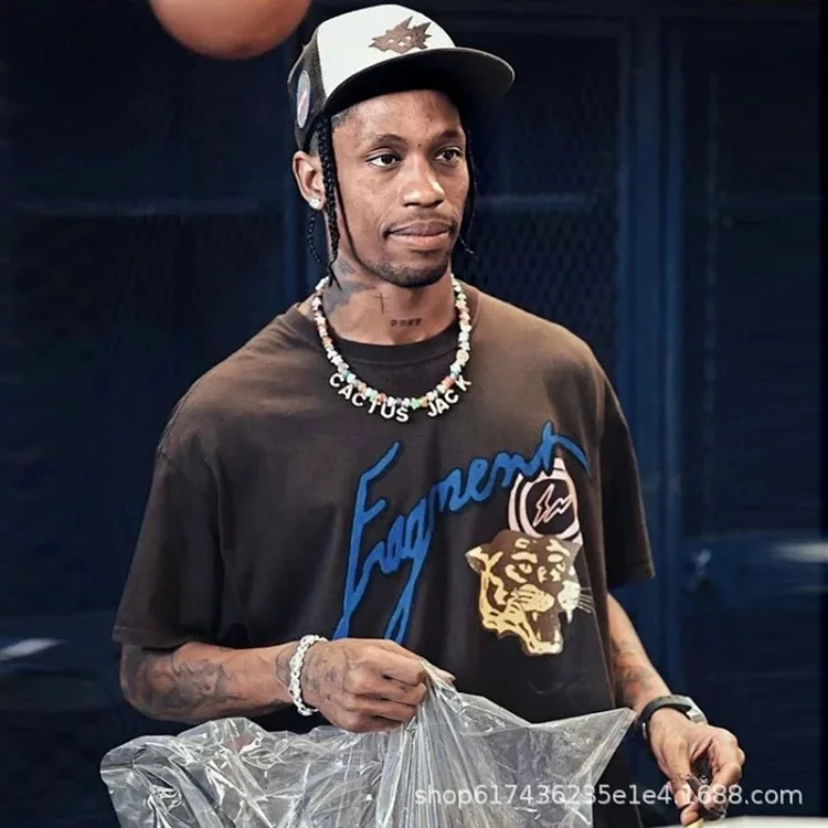 Travis Scott Cactus Jack tiger head lightning joint pattern short-sleeved T-shirt for men