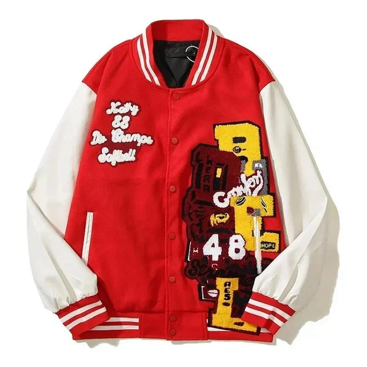 Longfengni Lined Fabric Autumn American Travis Scott Casual Towel Embroidery Baseball Jacket